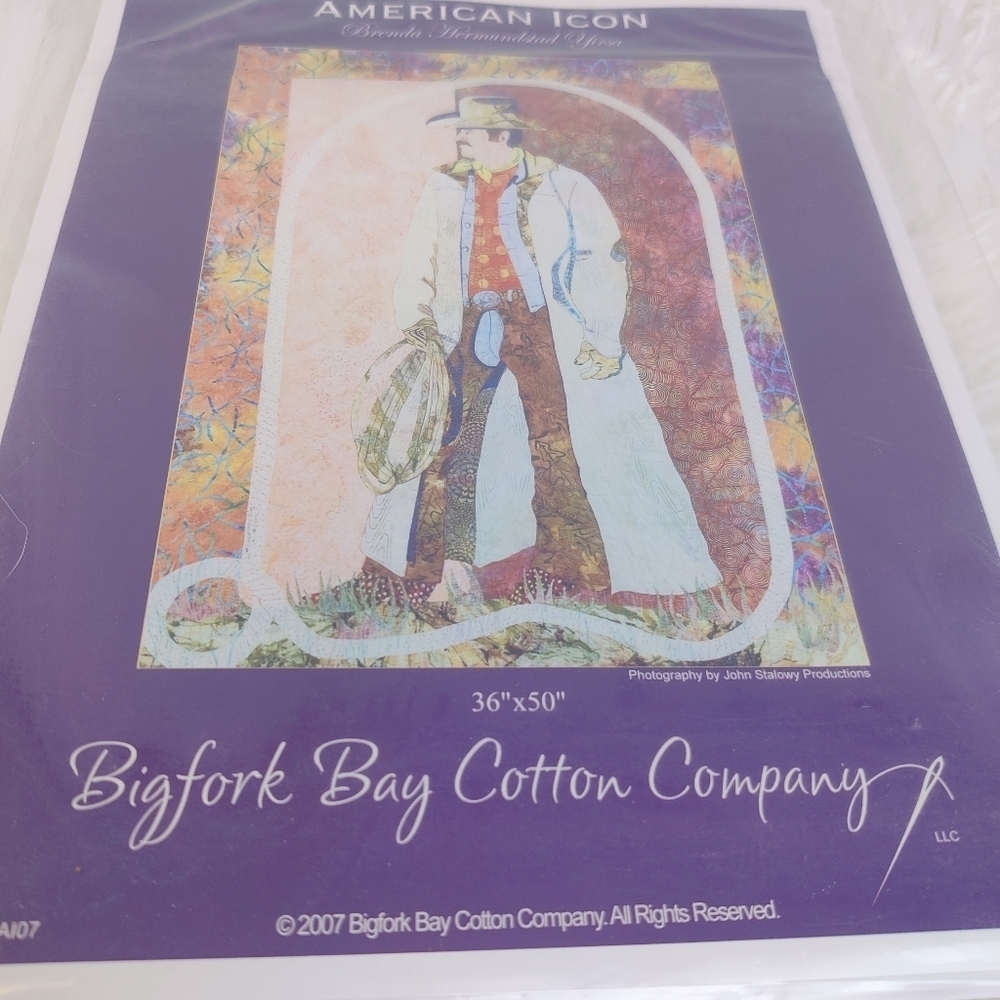 American Icon Pattern Cowboy Art Quilt Bigfork Bay Cotton Company 36x50 - Picture 3 of 5